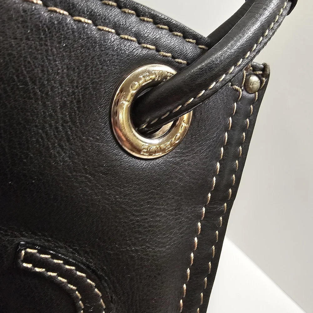Authentic LOEWE Black Leather Stitched Anagram Logo Shopper Tote Bag (Pristine) - Picture 10 of 15